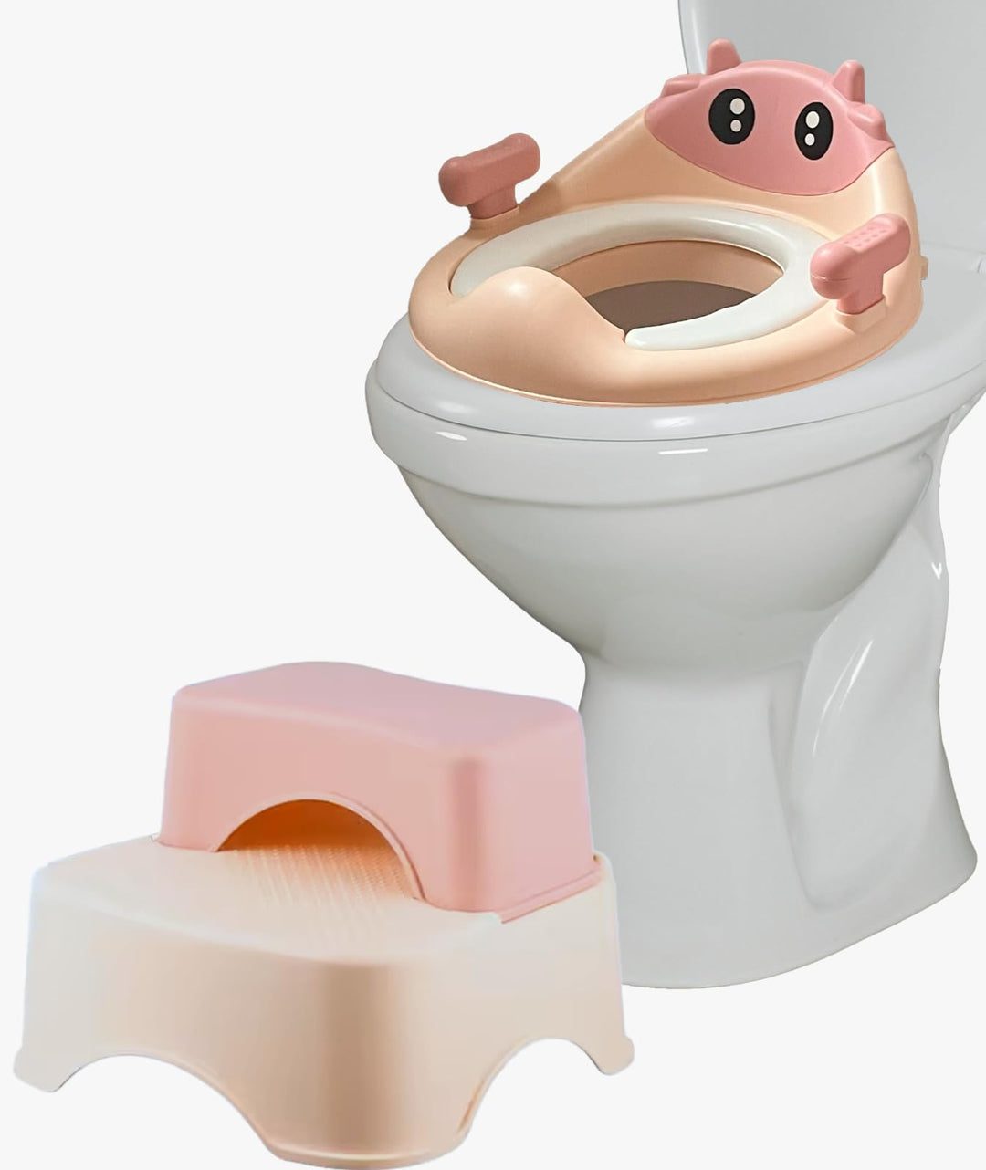 Valtom - Toilettensitz Kinder mit Stepper - inkl. Sitzkissen und Tierdesign Pink mit Treppe, Pink mi
