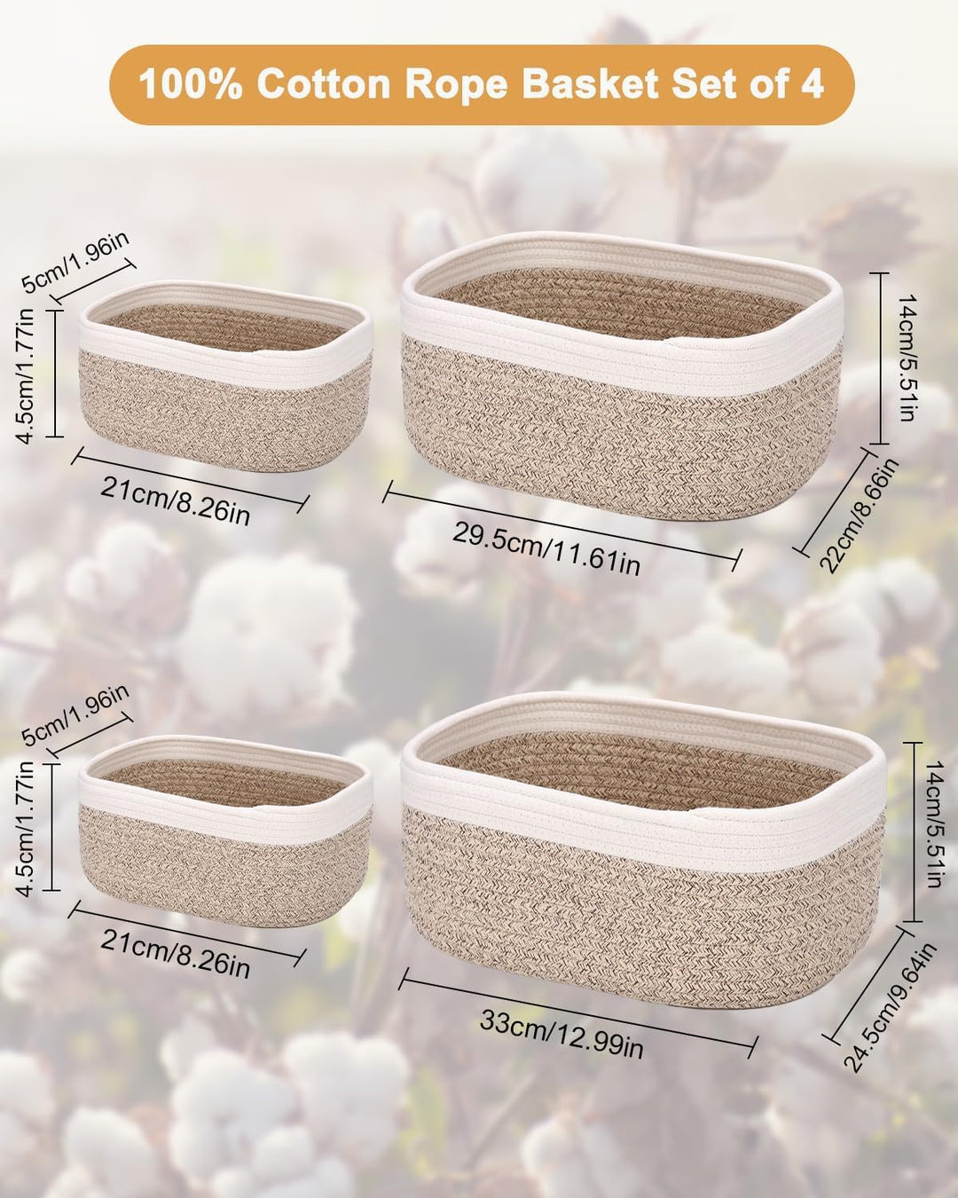Aufbewahrungskorb Korb Baumwollseil Geflochten 4er-Set,Körbe Aufbewahrung Bad Wickeltisch Organizer