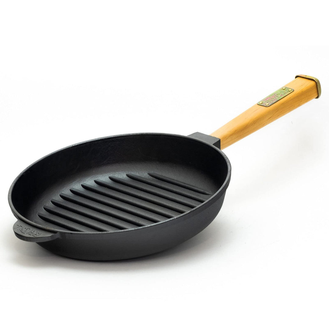Ø28cm Grillpfanne Gusseisen Induktion Holzgriff Bratpfanne Pfanne Feuerpfanne 28 cm, 28 cm