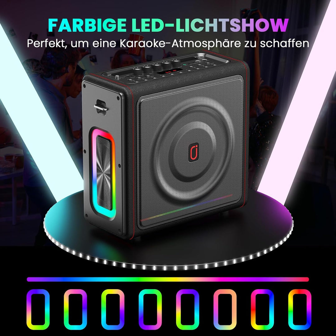 HWWR Karaoke Maschine mit 2 Mikrofone Karaoke Anlage Tragbaren Bluetooth Lautsprecher Box für Erwach