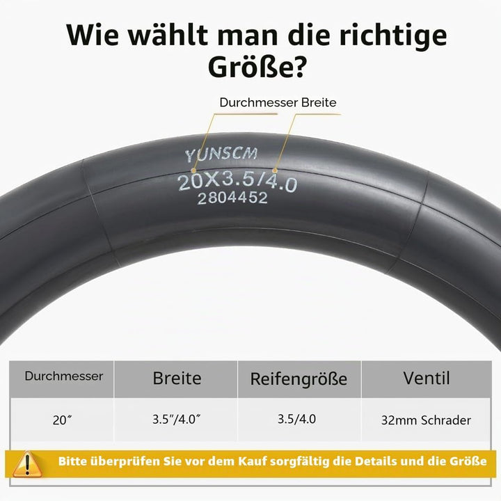 YunSCM 90/100-406 20 Zoll Schlauch 20x3.5/4.0 AV32mm Ventil kompatibel 20 Zoll Fat Fahrradschlauch/M