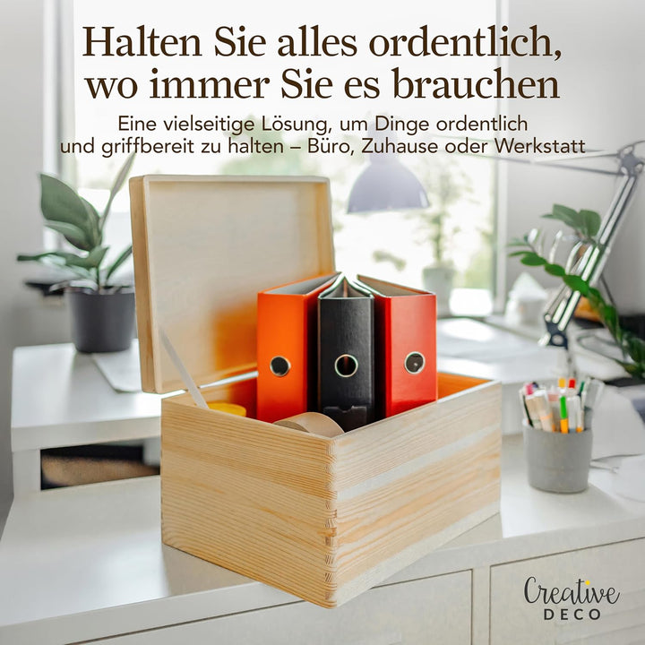 Creative Deco XXL Grosse Holzkiste mit Deckel | 40x30x24 cm (+/-1cm) | Holztruhe Erinnerungsbox Baby
