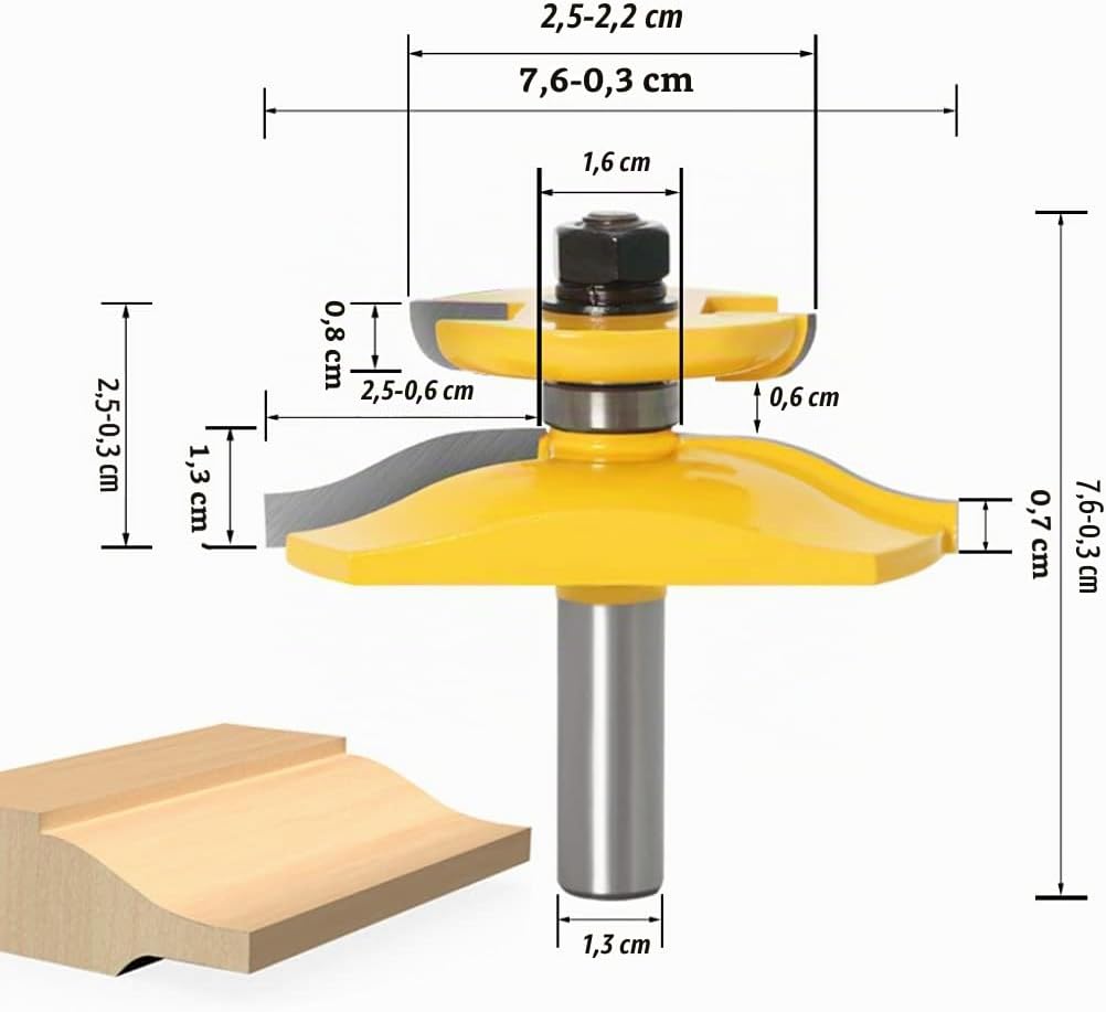 APLUS Raised Panel Door Making Hartmetall-Fräser-Bit-Set mit Rückenschneider mit 1/2-Zoll-Schaft, 3-