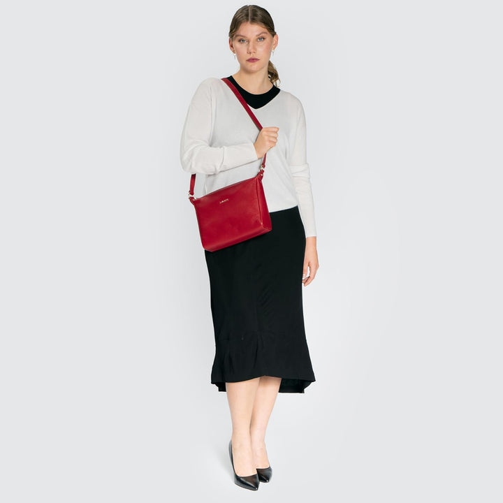 Lazarotti Bologna Leder Umhängetasche Damen | verstellbarer Schultergurt | grosse Crossbody Bag | Sc