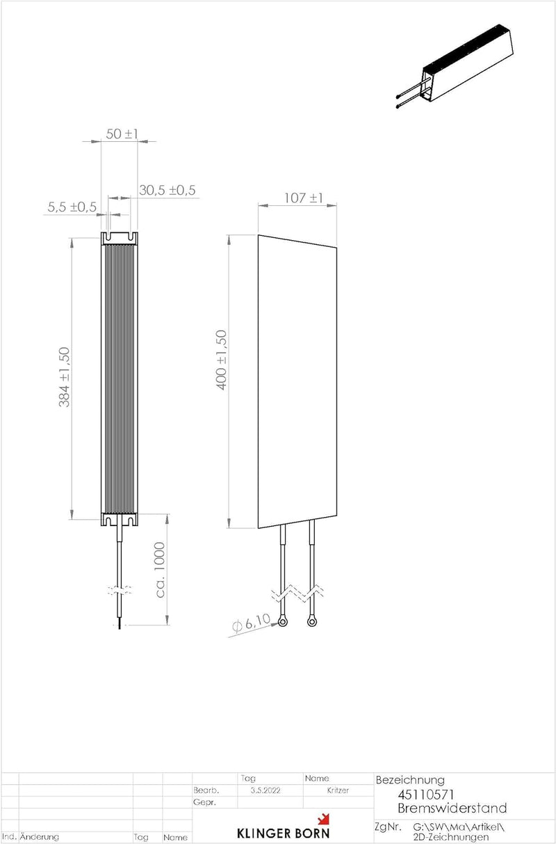 Bremswiderstand 3Ph-400V 11,0kW - 50Ohm/1040W