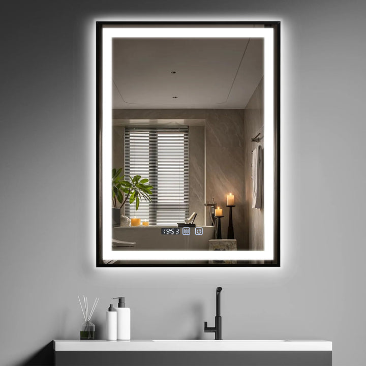 YU YUSING Badspiegel mit Beleuchtung 60x80cm Badezimmerspiegel mit Beschlagfrei 3 Lichtfarbe Dimmbar