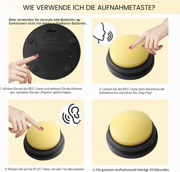 Sprachaufnahme-Taste, Hundetasten für Kommunikation, Haustier-Trainings-Summer, 30 Sekunden Aufnahme