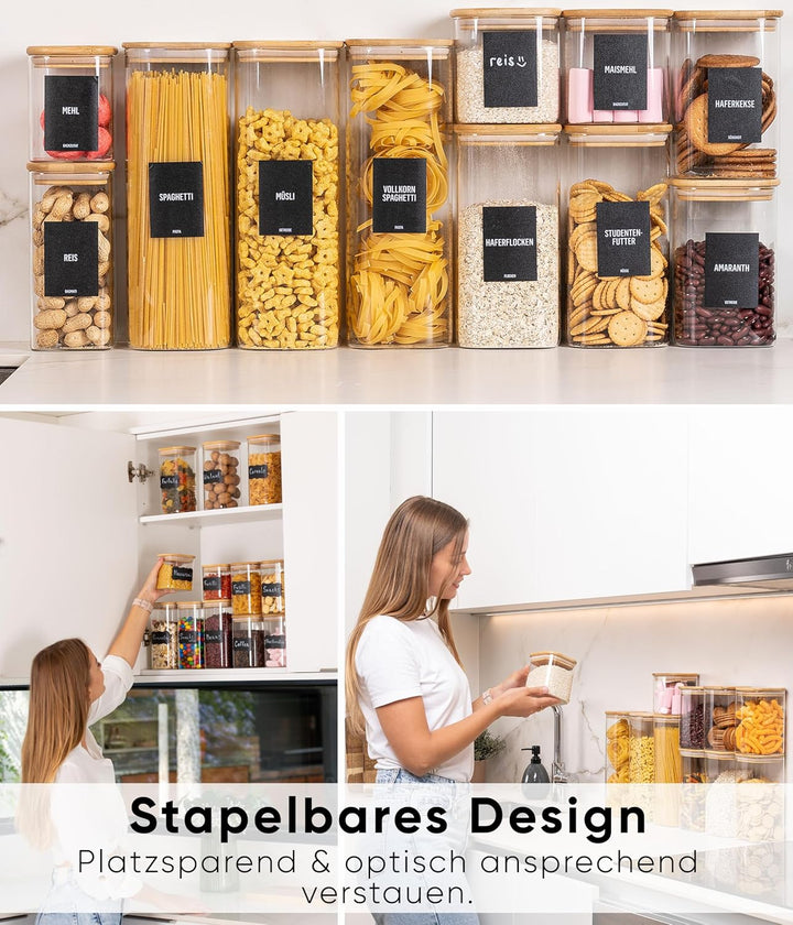 Deco haus® Vorratsgläser mit Deckel luftdicht + Etiketten [6er KOMBI SET] - Für Müsli, Cornflakes, M