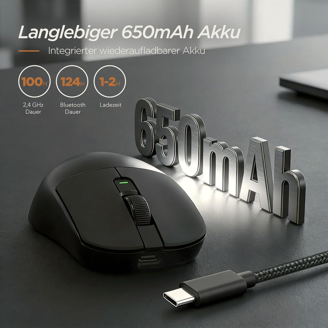RK ROYAL KLUDGE RK MO3 Gaming Maus Kabellos 48g leichte PC Maus mit Bluetooth/2.4G/Kabel, 6000 DPI o