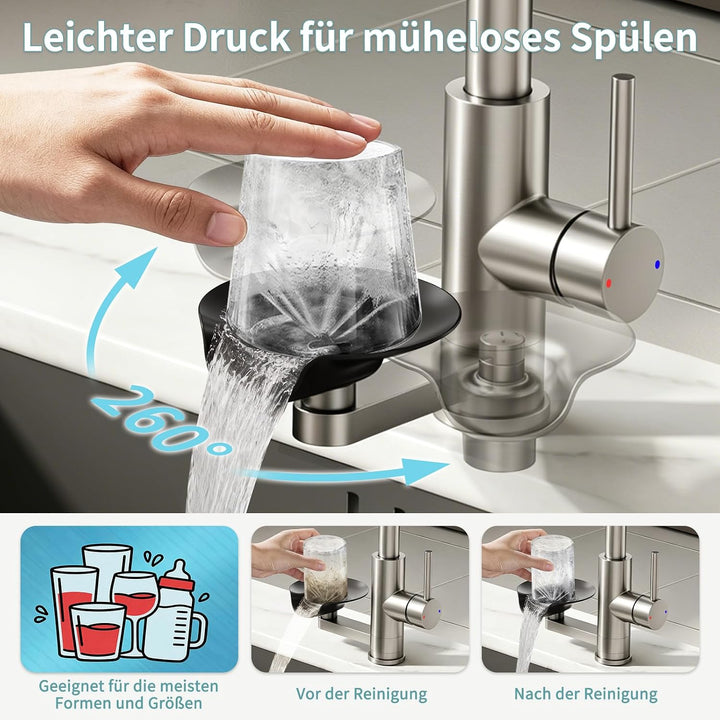 360° drehbarer Wasserhahn Küche ausziehbar mit Brause, wasserfall Mischbatterie Küche mit Gläserspül