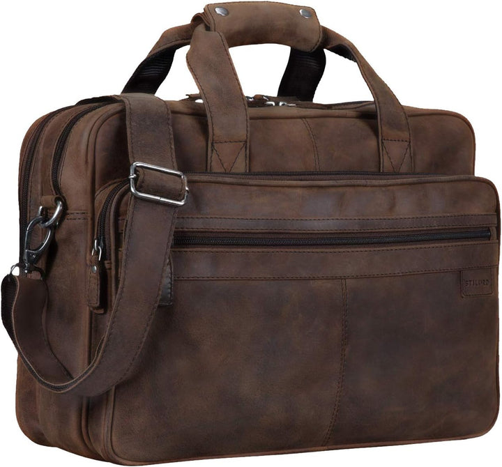 STILORD 'Atlantis' Leder Aktentasche gross Vintage Lehrertasche Arbeitstasche grosse Ledertasche Bus