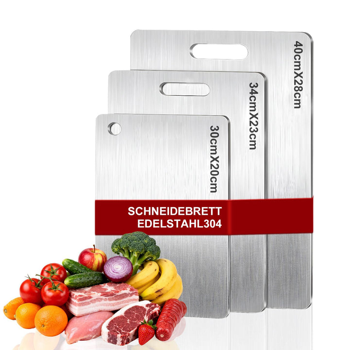 3PCS Schneidebrett Titan, Edelstahl Titanium Cutting Board, BPA-frei & Doppelseitiges, Multifunktion