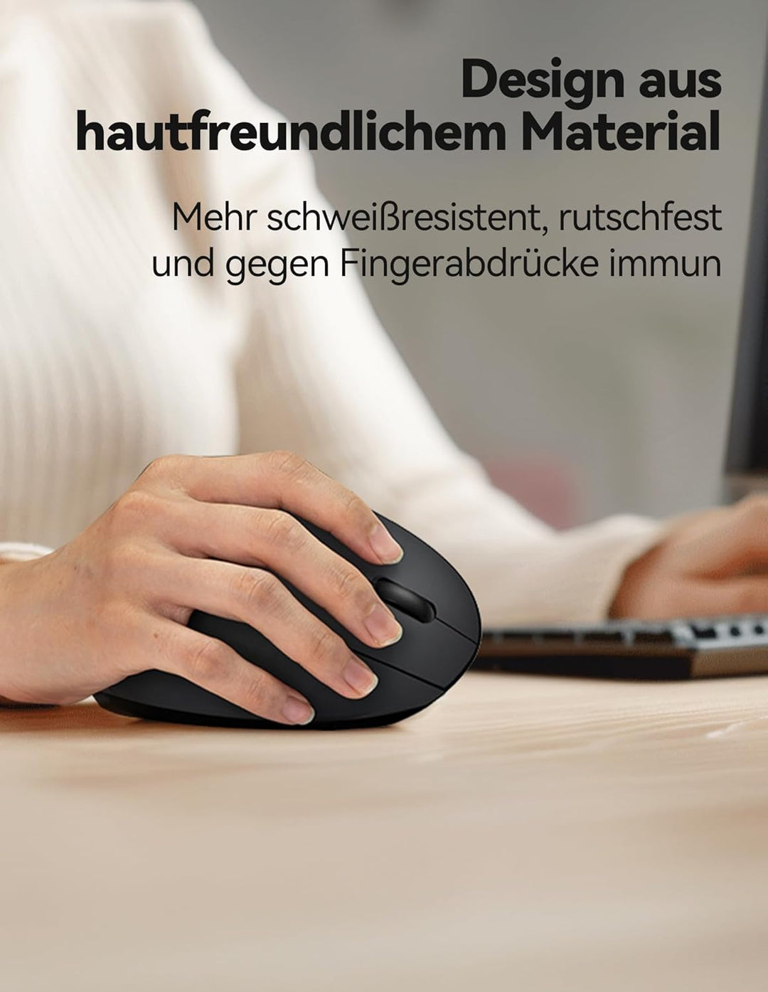 TechRise Ergonomische Maus, 2.4G USB Kabellose Vertikale Maus, Optisch Leise Maus mit 4800/3200/2400