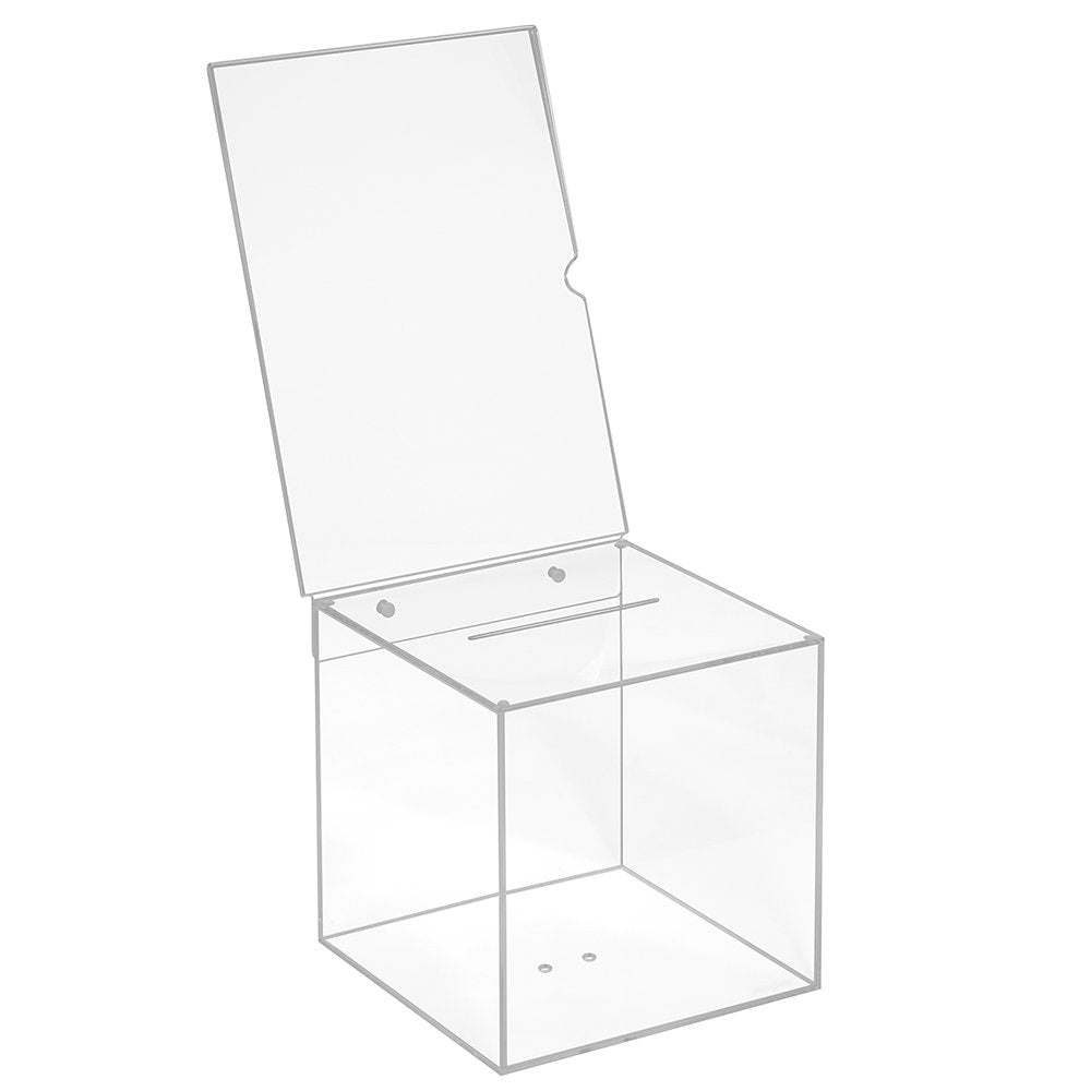 Losbox aus Acrylglas in 200x200x200mm mit Topschild DIN A4 Hoch - Zeigis® / Spendenbox/Aktionsbox/Ge