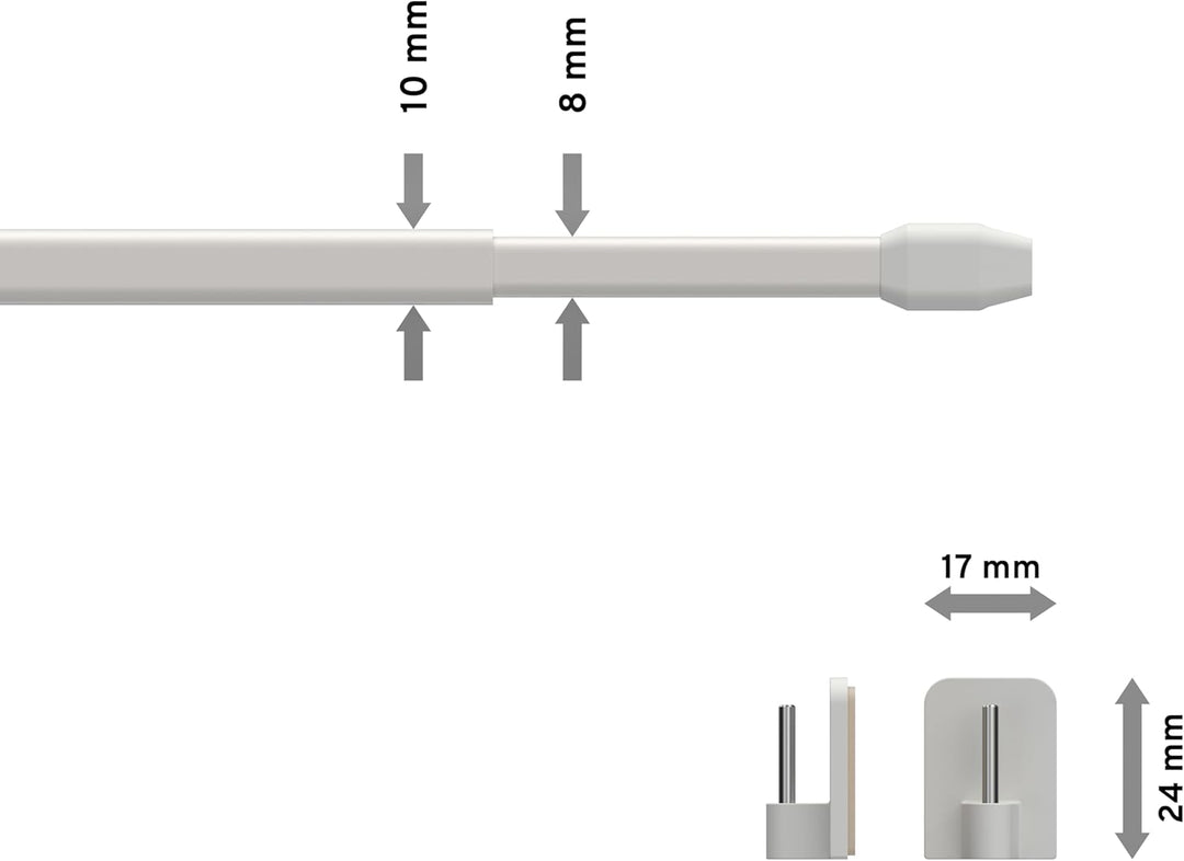 Interdeco Vitragestangen mit Klebehaken/Scheibenstangen Weiss (8 Stück), ausziehbar 30-50 cm, 30-50
