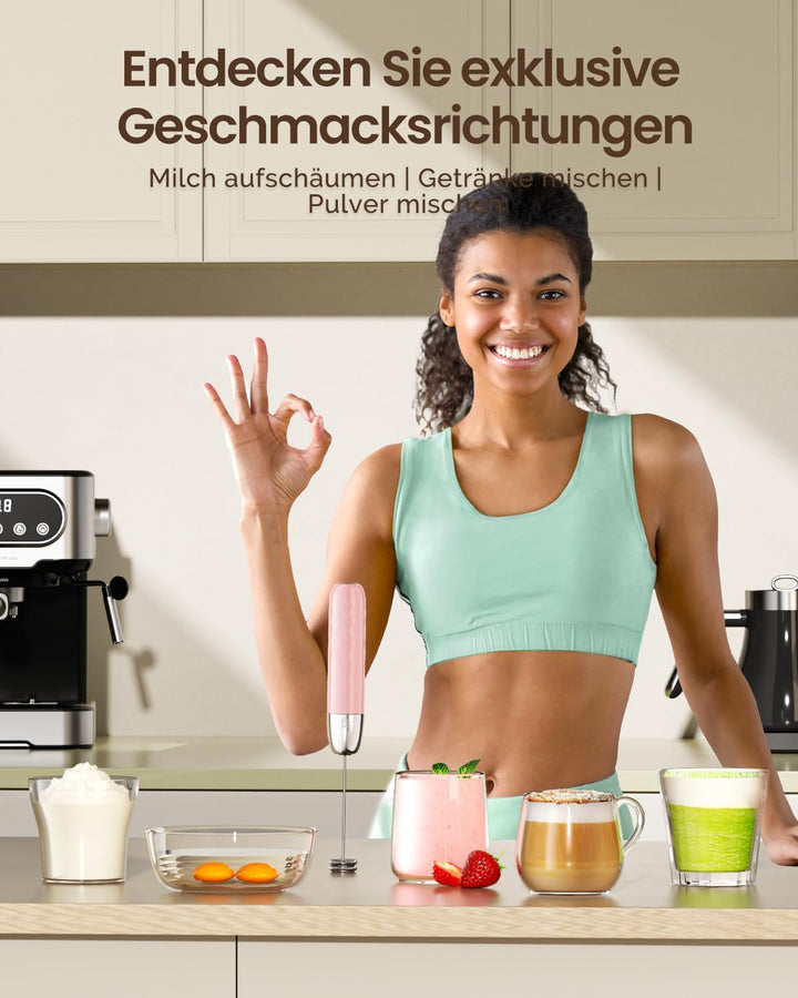Maestri House Wiederaufladbarer Milchaufschäumer, Elektrischer Hand-Schaumbereiter, Abnehmbarer Edel