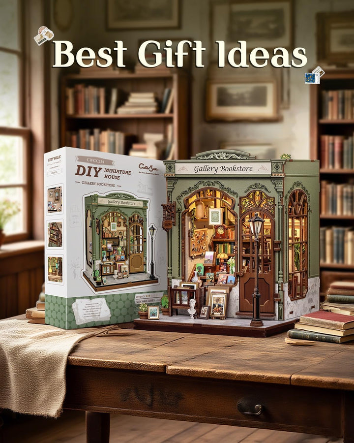 CUTEBEE Book Nook Kit - DIY Holz-Miniaturhaus (Buchladen-Szene) mit LED-Beleuchtung, 3D Puzzle für B