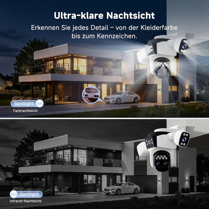 VSTARCAM Überwachungskamera Aussen WLAN, 2K 4-Linsen PTZ Kamera mit 360° Ansicht, KI Personenerkennu