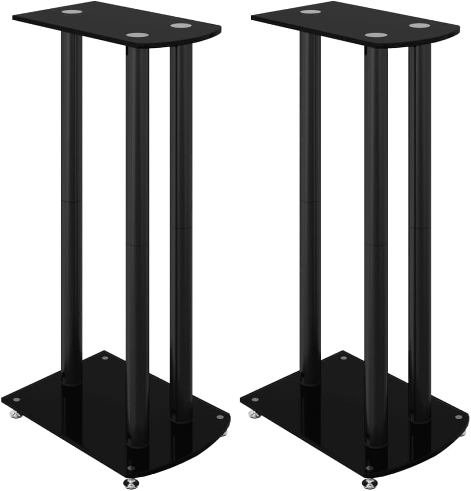vidaXL Lautsprecher-Ständer 2 STK. Schwarz Hartglas 3 Säulen, Schwarz