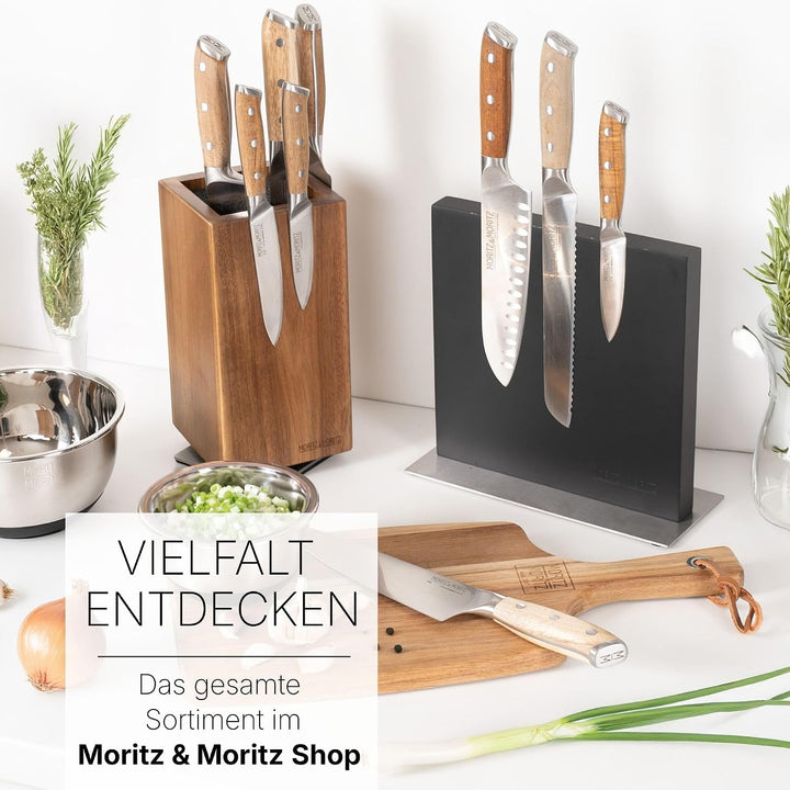 Moritz & Moritz Messerblock Akazie drehbar 360° - Messerhalter Magnetisch mit Drehfuss & herausnehmb