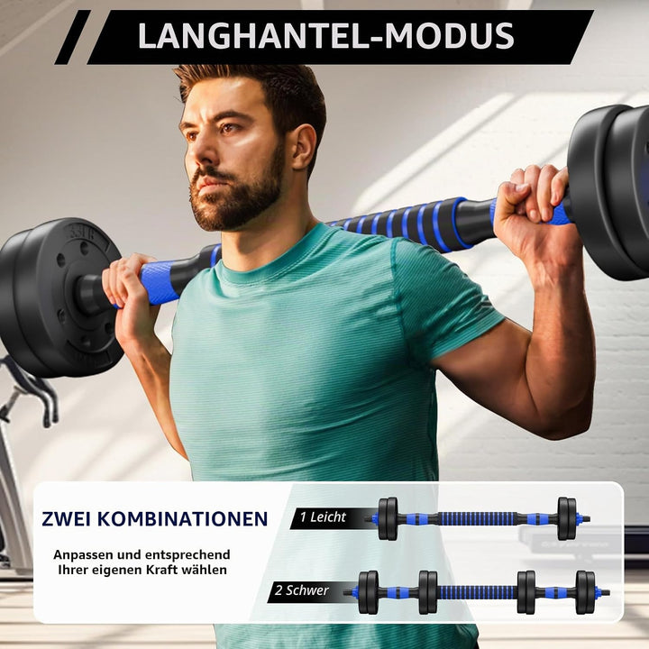 Hanteln-Verstellbar-Set, Kurzhanteln Schwarz 2er Set, Gewichte Hantel Kraftraining kann als Langhant