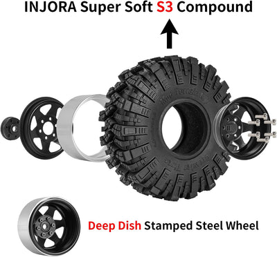 INJORA 1.9 Schlamm Reifen Sat Offset -8.9mm Beadlock Felge für 1/10 RC Crawler Auto Axial SCX10 9004