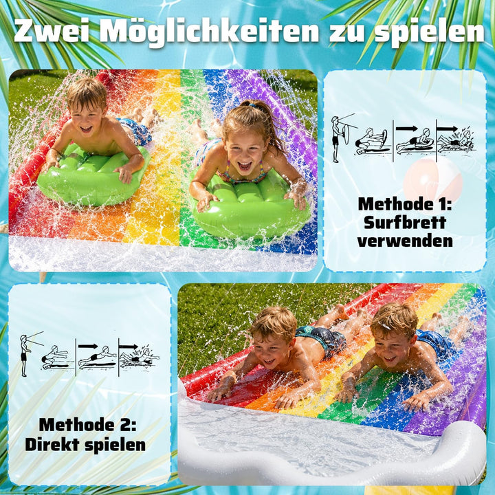 19.69ft/600cm Wasserrutsche und 2 Bodyboards | Garten-Wasserrutsche Sommer-Rutsch-Wasserrutschen Was