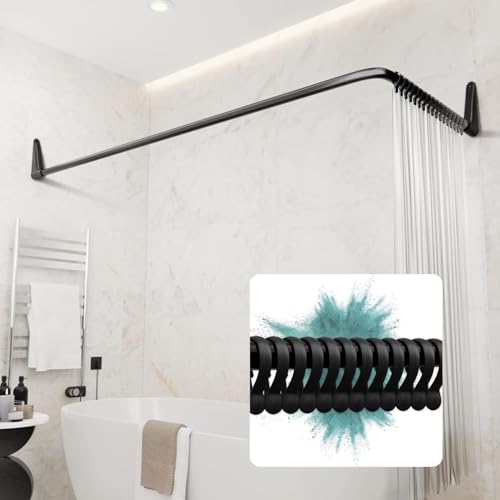 Erica Duschvorhangstange L form 70x90, 70x160 oder 90x140 cm + 24 Duschvorhangringe | Duschvorhang s