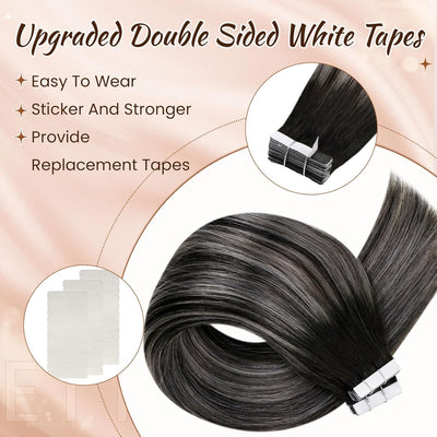 Hetto Tape in Extensions Echthaar Balayage Tape in Echthaar Extensions Schwarz Mit Grey Tape in Exte