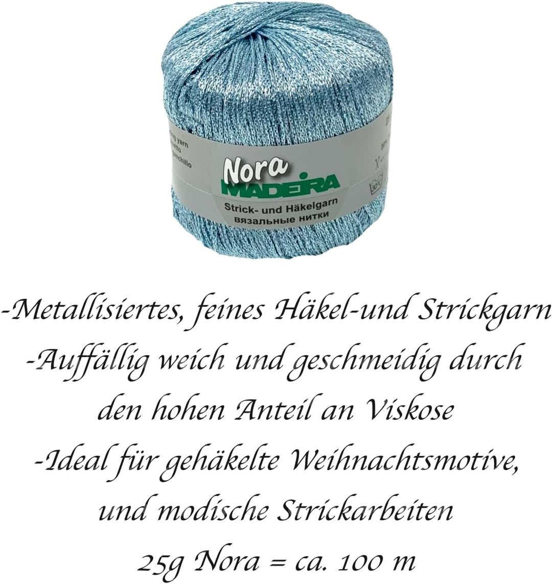 Häkelgarn Glitzergarn Strickgarn metallisiertes Haekelgarn Madeira Nora 5x25g Farbe 333 hellblau, 33