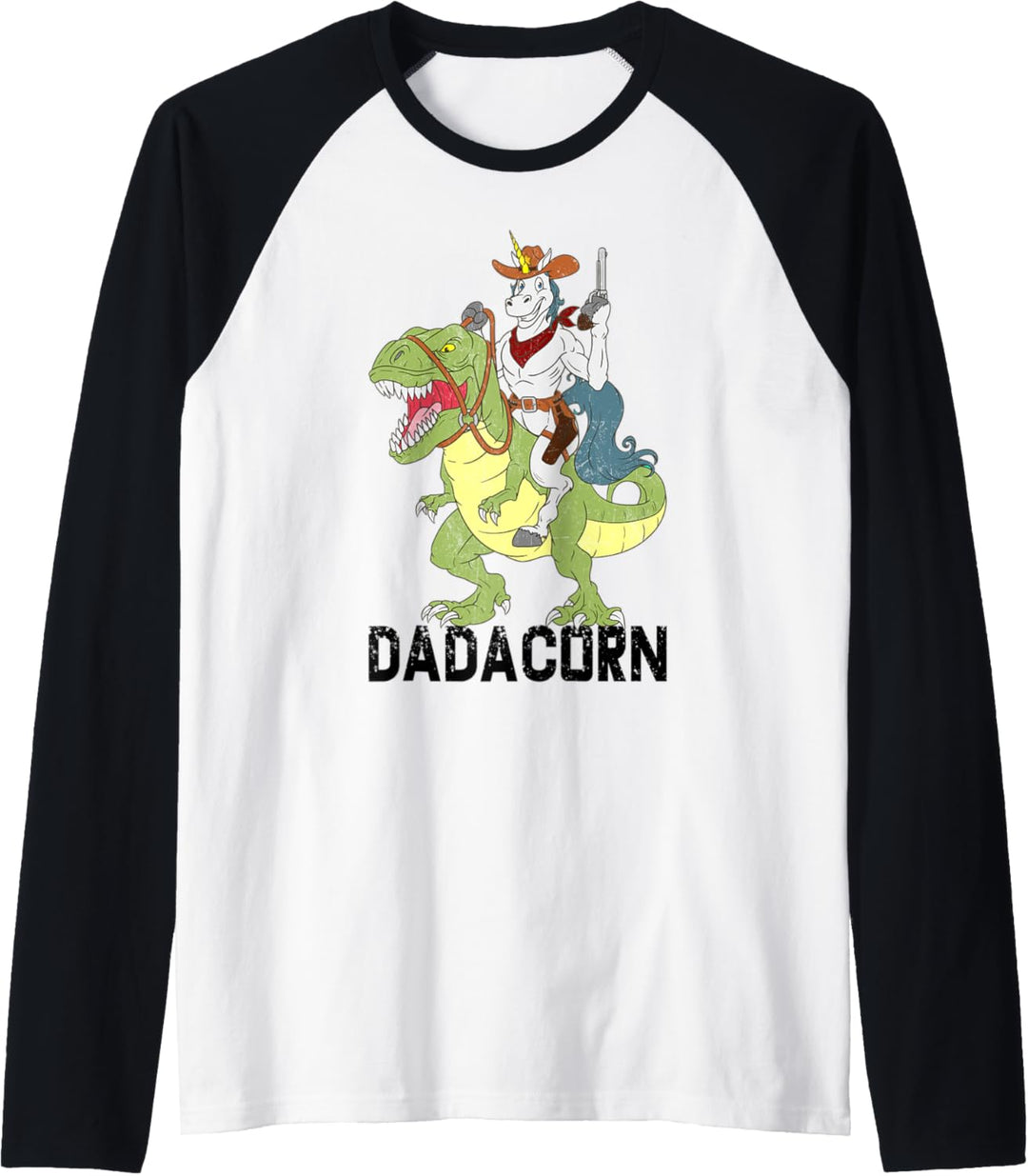 Cowboy Unicorn Riding Dinosaur T-Rex Sheriff Dadacorn Raglan