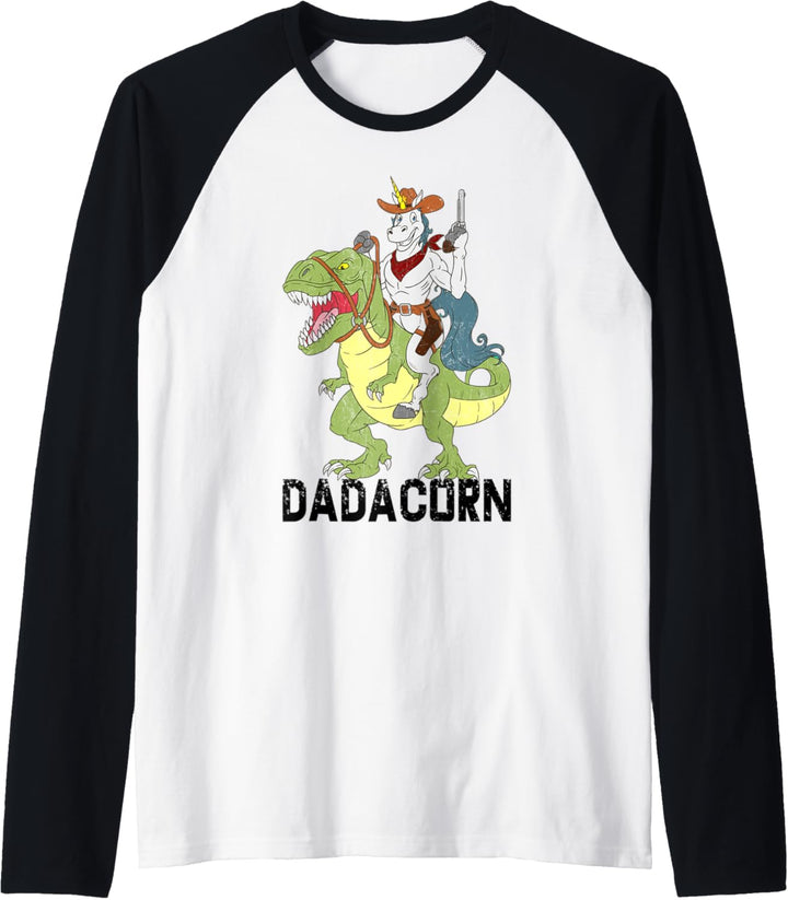 Cowboy Unicorn Riding Dinosaur T-Rex Sheriff Dadacorn Raglan