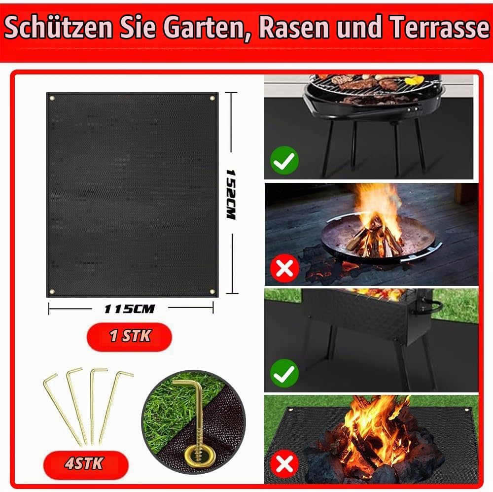 Grillmatte Bodenschutz,Feuerfeste Unterlage 152 * 115cm,Faltbare Grillunterlage mit Löchern und Bode