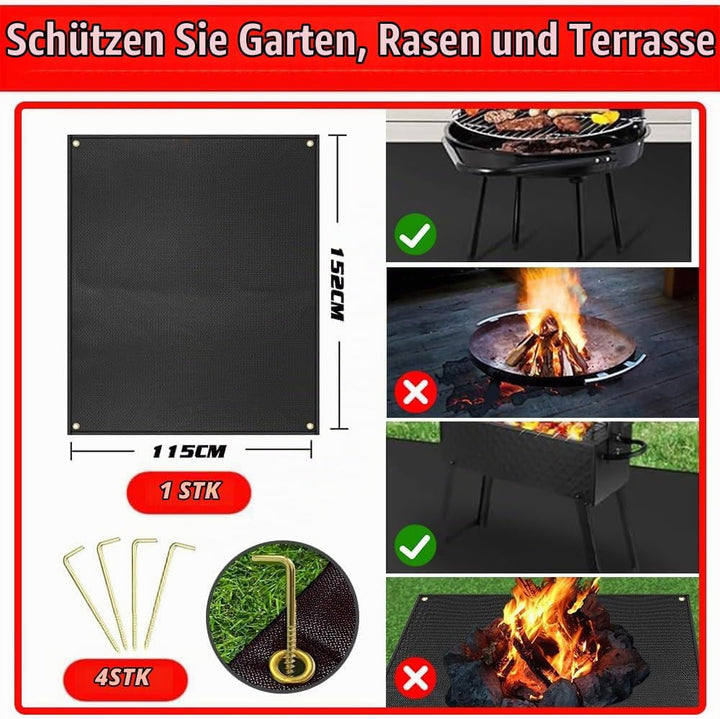 Grillmatte Bodenschutz,Feuerfeste Unterlage 152 * 115cm,Faltbare Grillunterlage mit Löchern und Bode