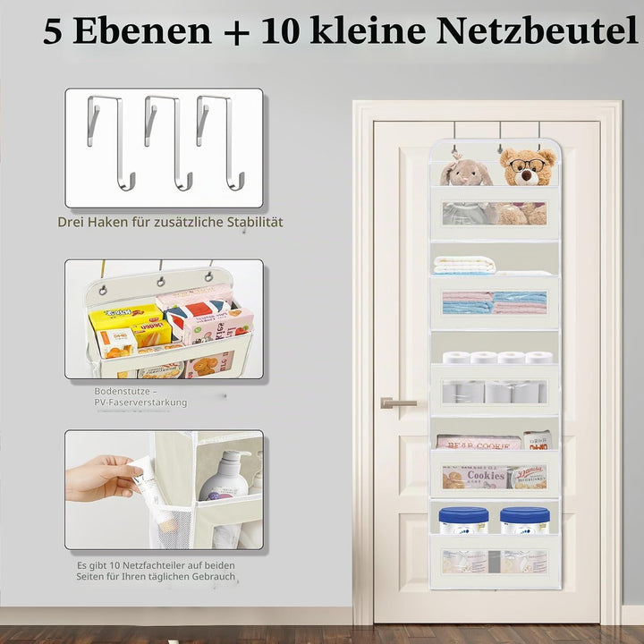 KYEVIS Hängeorganizer Tür mit 5 Fächern, Tür Hängeregal mit Klarsichtfenster, Faltbarer Hängeorganiz