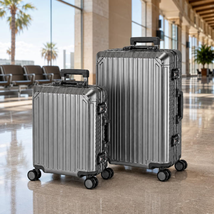 Travelhouse Tokyo Alu Reisekoffer Graphit S-55cm & M-66cm Hartschalenkoffer Reise Trolley Koffer Set