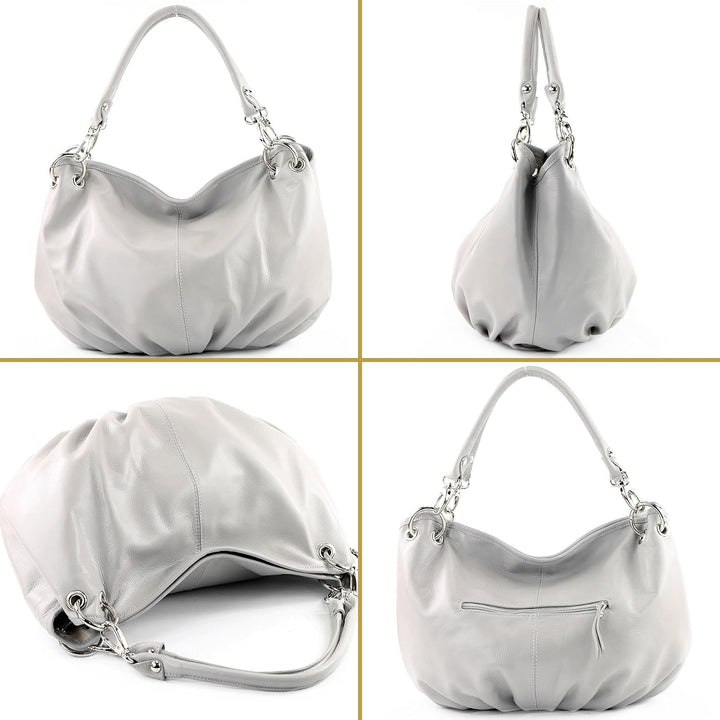 modamoda de - IT40 - ital. Damen Schultertasche aus Leder Dark Chocolate Leder, Dark Chocolate Leder