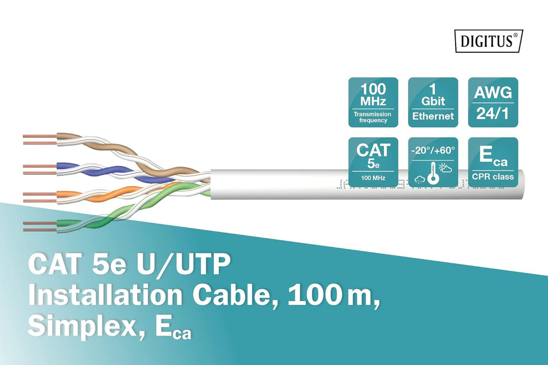 DIGITUS 100 m Cat 5e Netzwerkkabel - U-UTP Simplex - BauPVO Eca - PVC Mantel - 100 MHz Kupfer AWG 24