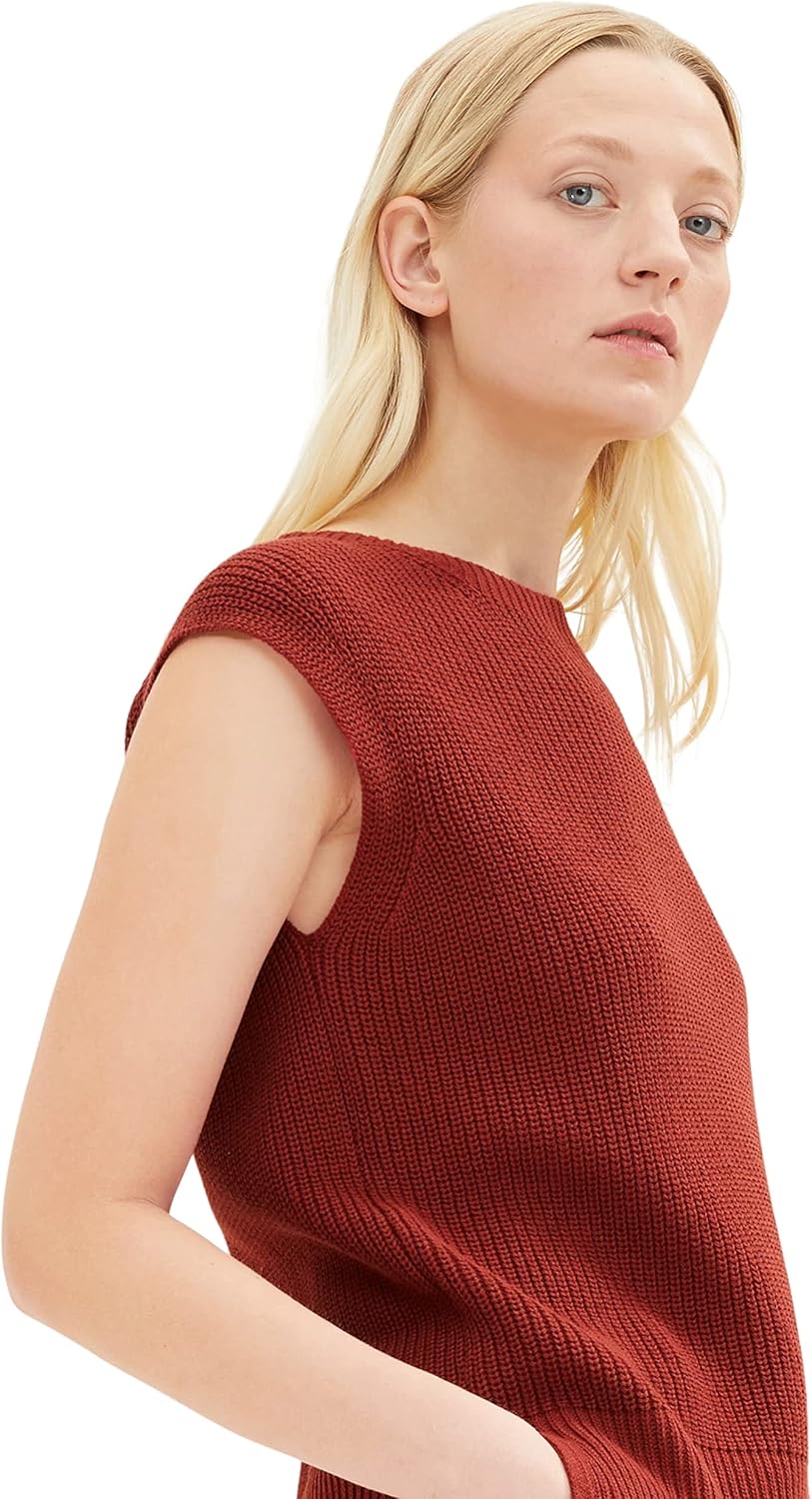 TOM TAILOR Damen Strickpullover ohne Ärmel S 27470 - Dark Maroon Red, S 27470 - Dark Maroon Red