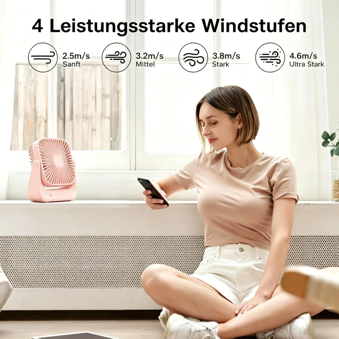 Tragbarer Schreibtischventilator, 4 Geschwindigkeiten persönlicher Desktop-Ventilator, 4000mAh Aufla