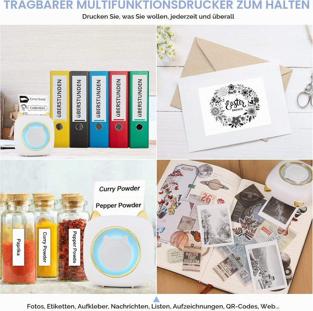 GuKKK Mini Drucker, Mobiler Fotodrucker, Tragbarer Mini Fotodrucker mit 7 Farben LED, Wireless Fotod