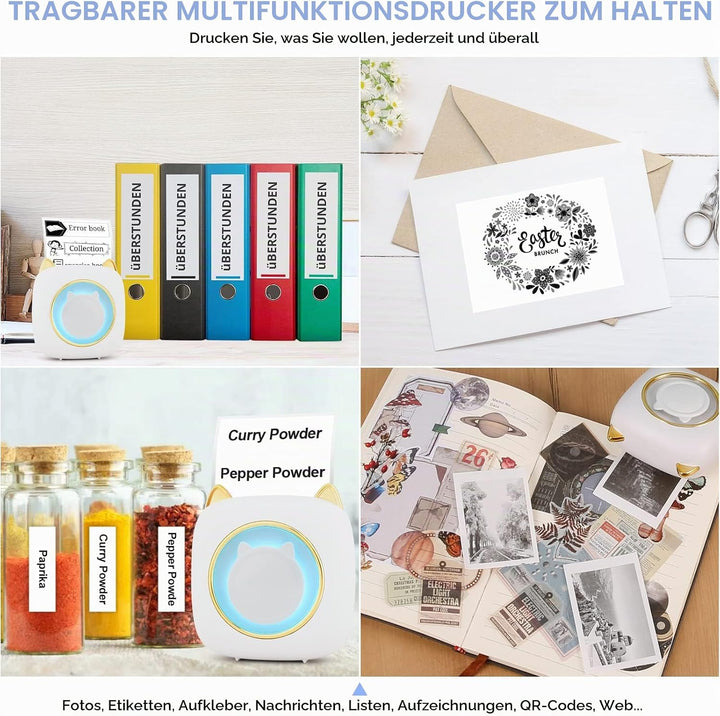 GuKKK Mini Drucker, Mobiler Fotodrucker, Tragbarer Mini Fotodrucker mit 7 Farben LED, Wireless Fotod