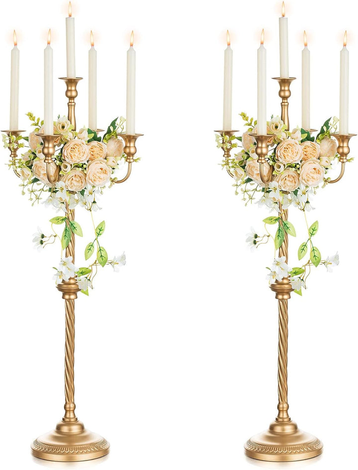 Nuptio Kandelaber Kerzenständer 5 Armig: 88cm Satz von 2 Kerzen Ständer Halter hoch, Gold Metall Kan