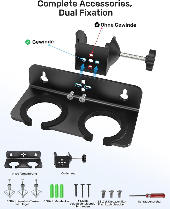 2-Multi Mikrofonhalter, Organizer für Mikrofonständer für Dynamische Kabelgebundene und Kabellose Mi