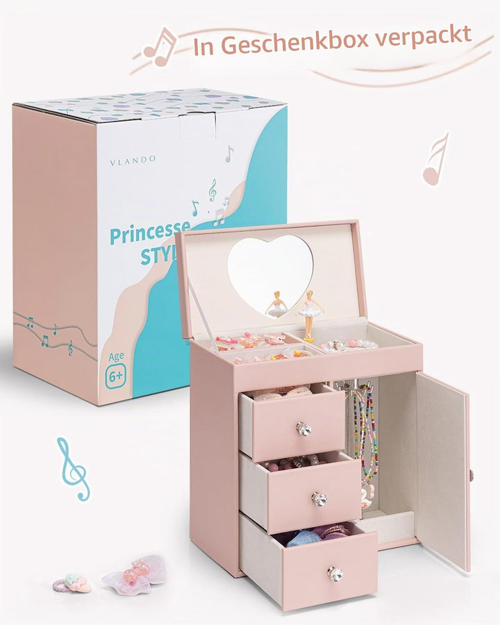 VLANDO Musical Schmuckkästchen Mädchen, grosses Kind Musik-Box mit Ballerina für Geburtstag Schlafzi
