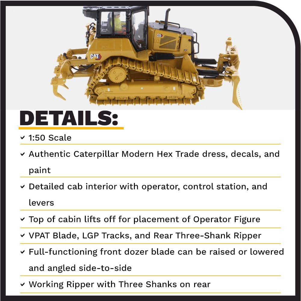 Caterpillar Diecast Masters 85951 Bulldozer D5 LGP, Massstab 1:50, ca. 13,5 x 9,3 x 7 cm, ab 14 Jahr