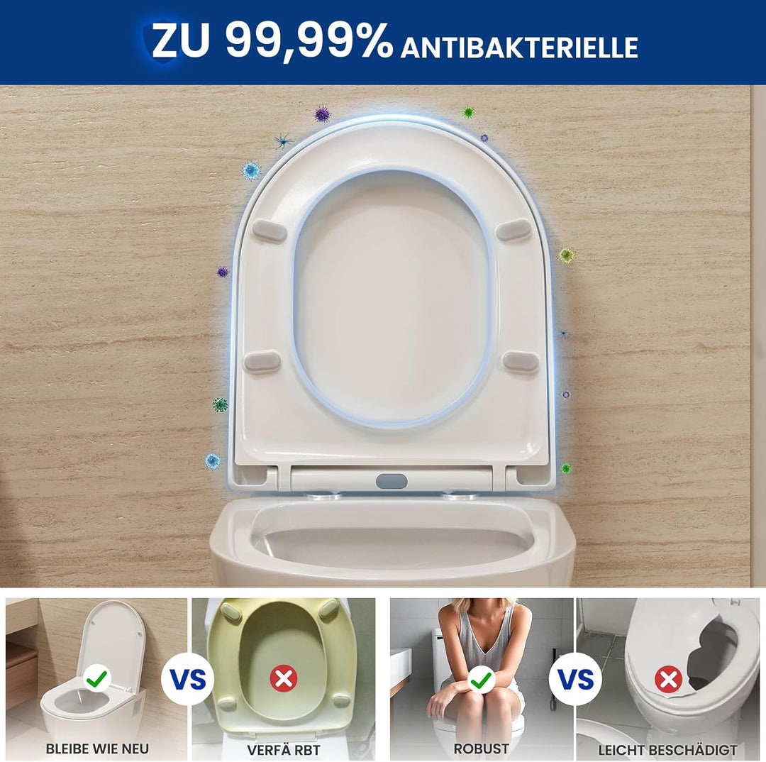 CECIPA Toilettendeckel mit Absenkautomatik, WC Sitz D Form, Klodeckel Weiss, Klobrille Quick Release