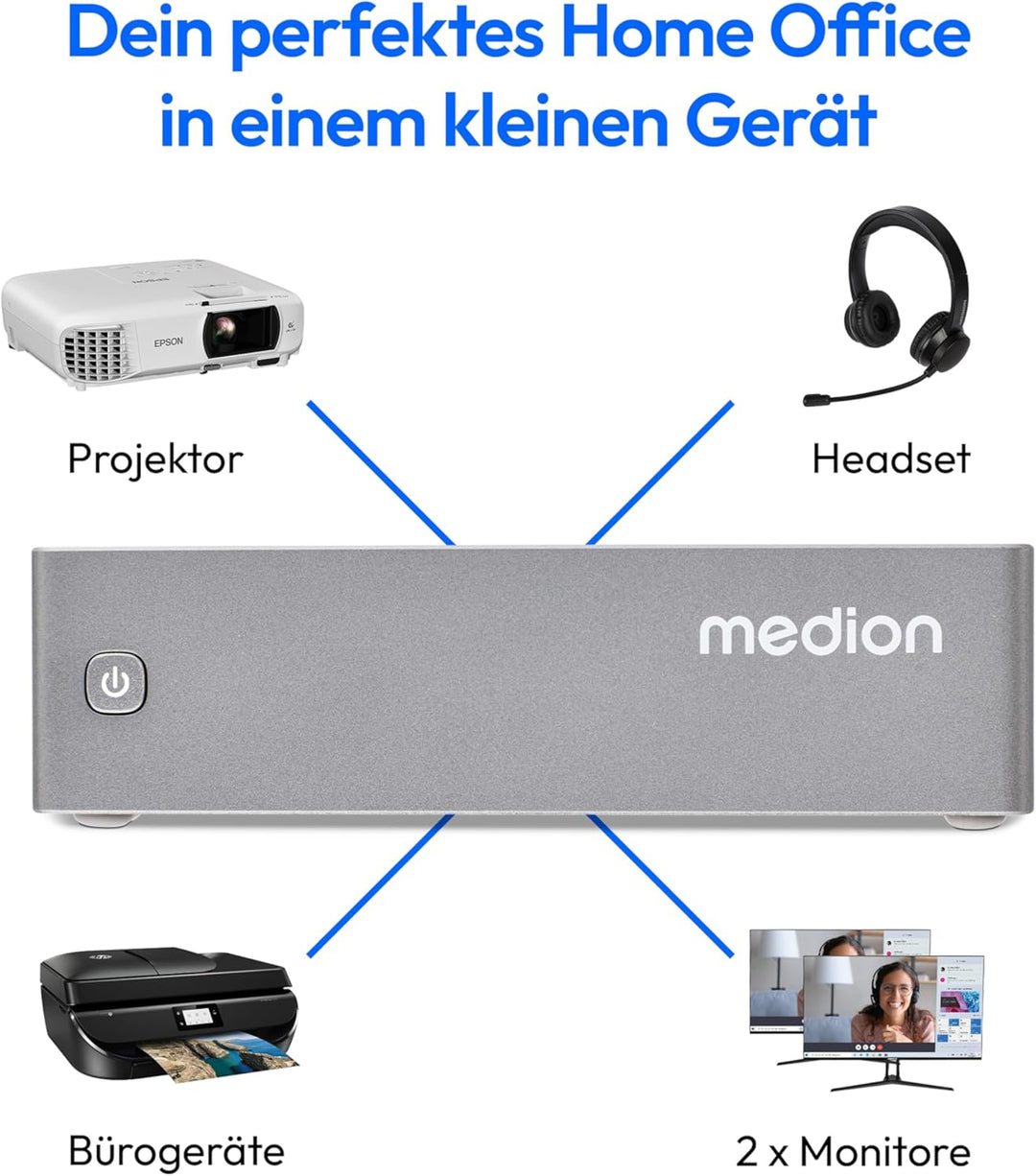 MEDION S06 Mini PC (Intel Core i3-1315U, 8GB DDR4 RAM, 512GB SSD, LAN, WLAN, VESA, HDMI, DP, ohne OS