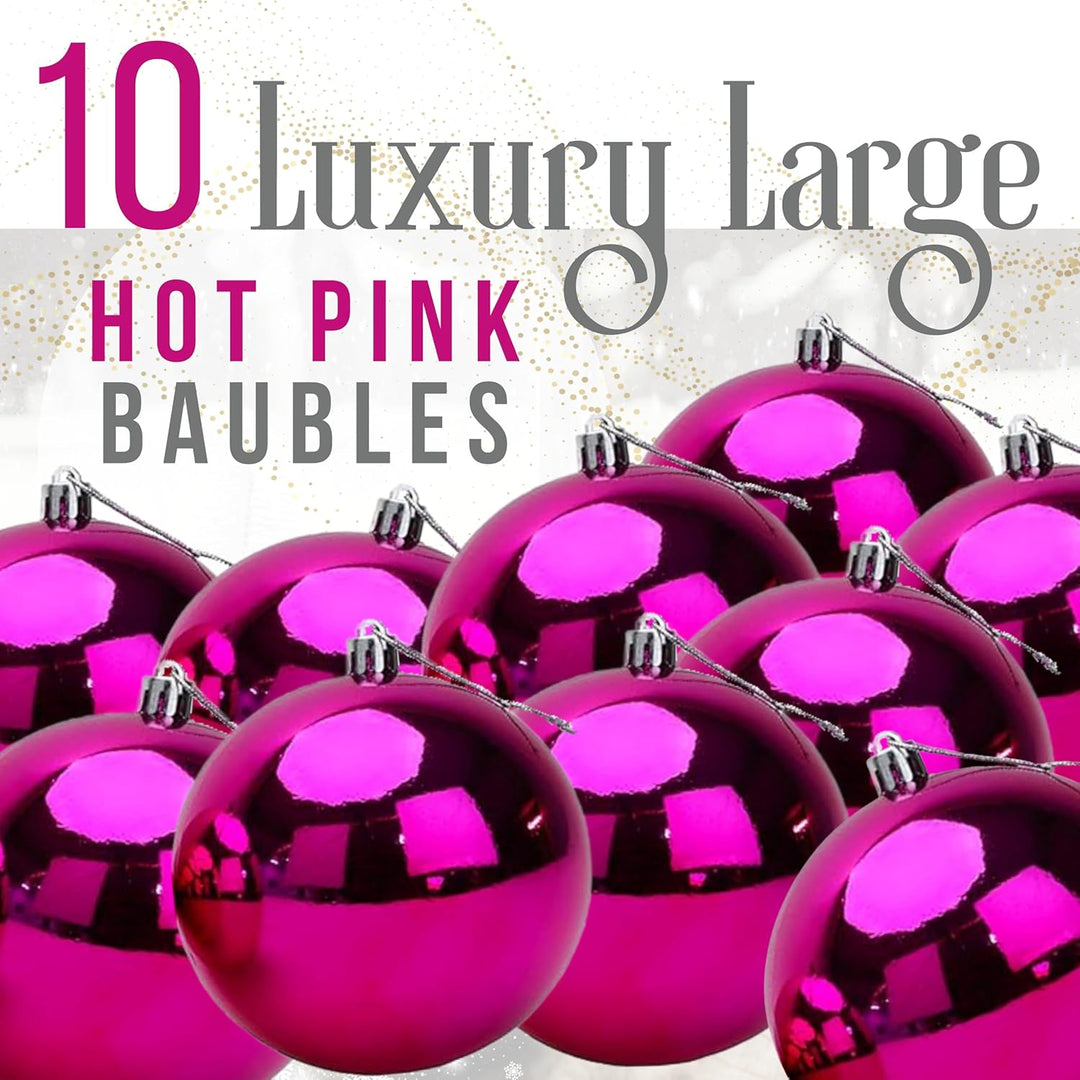 Toyland® 10 extra grosse Christbaumkugeln in 100 mm Farbe - Christbaumschmuck (Pink) Rosa, Rosa