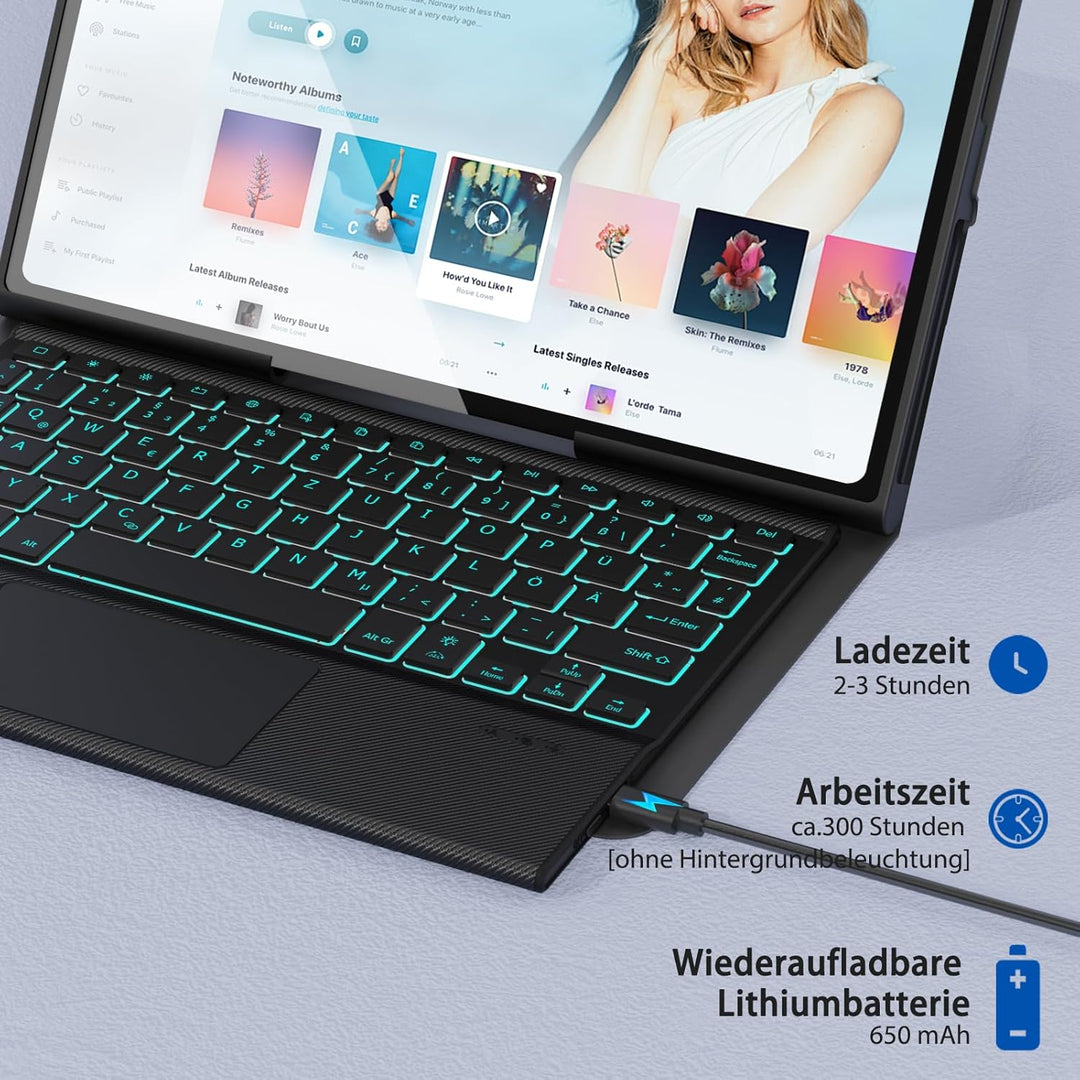 DoohowCase Hülle mit Tastatur für Lenovo Tab Plus (TB351FU) 11.5 Zoll 2024, Bluetooth QWERTZ Tastatu